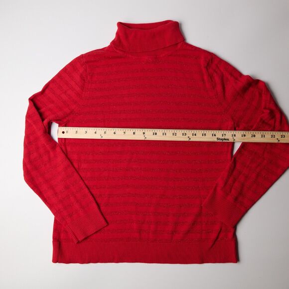 Charter Club Sweater Womens Medium Petite Red Striped Cotton Turtleneck Pullover - Picture 2 of 11